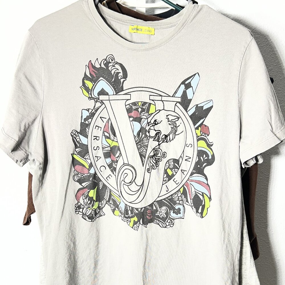 Versace Jeans Taupe w Colorful Graphic Logo SZ Medium